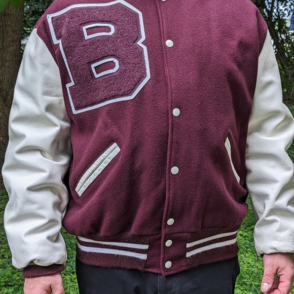 Maroon Wool Quilted Leather Sleeves Bethel HS Varsity Letterman Jacket Mint
